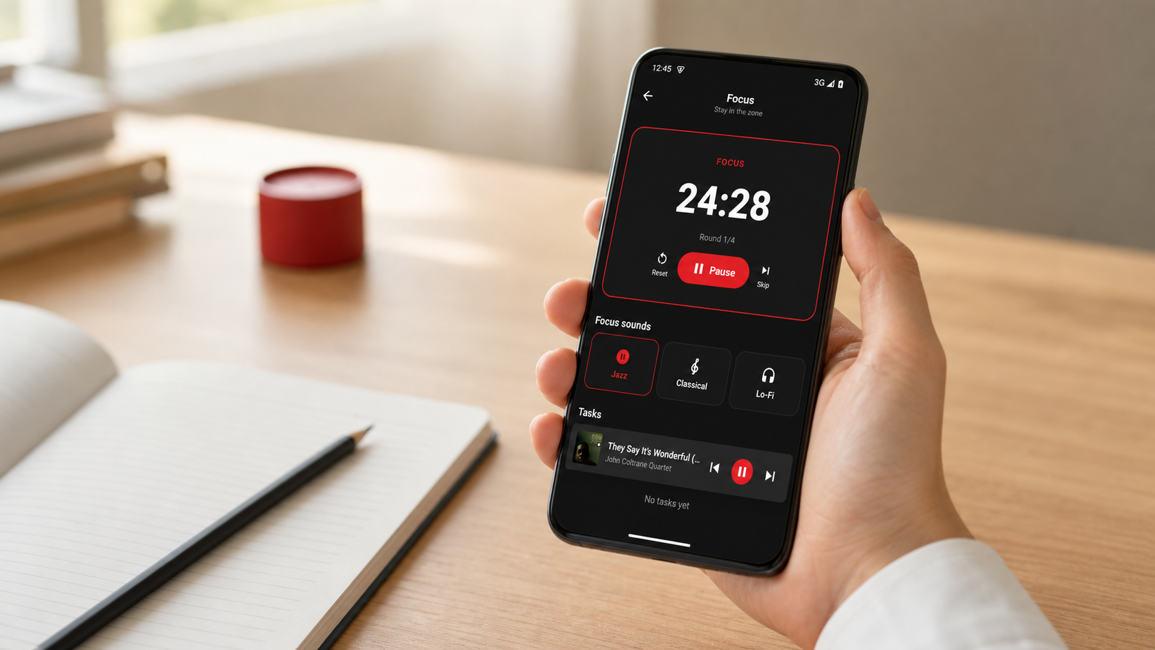 RadioTEDU Focus interface with Lo-Fi radio and focus timer