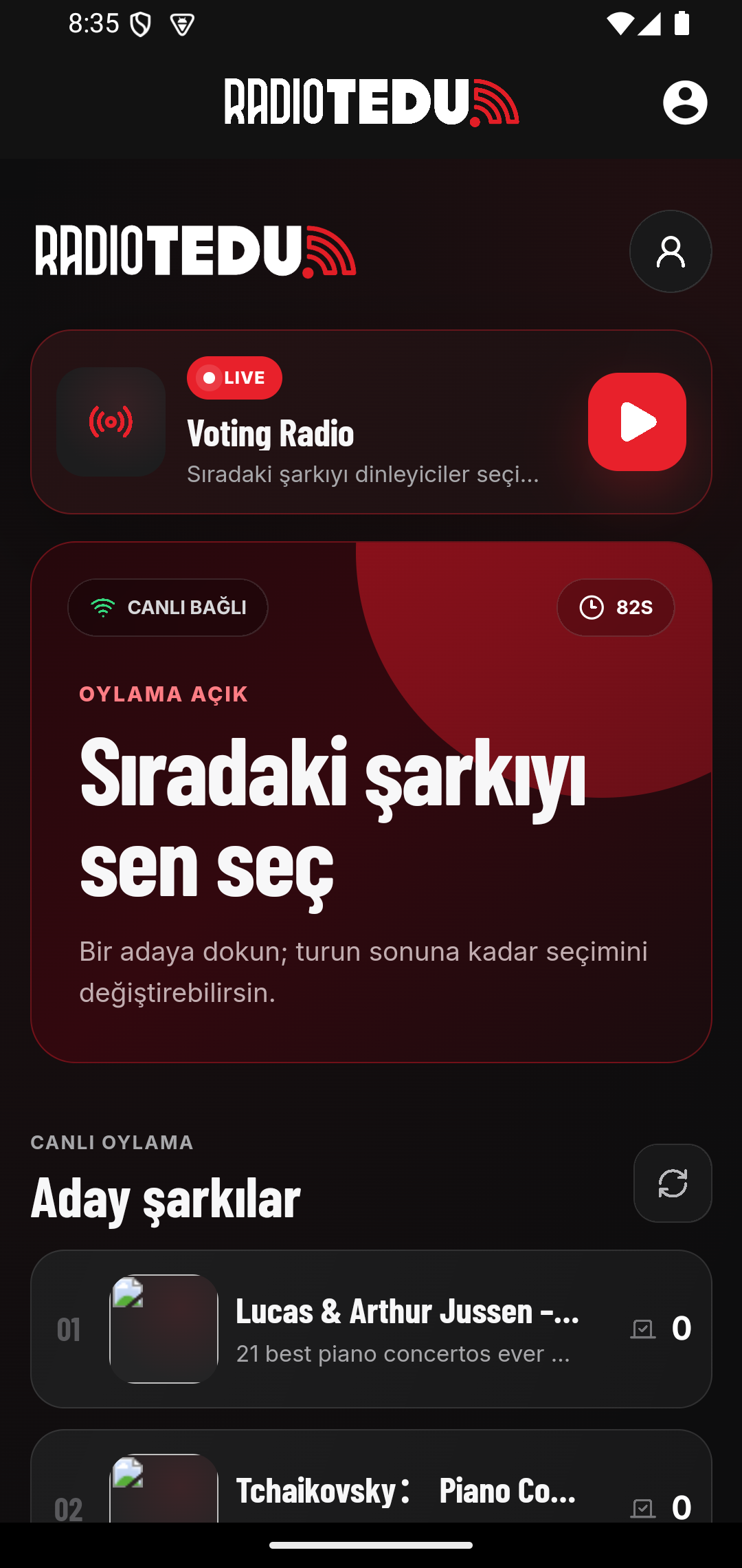 Live next-song voting in the RadioTEDU mobile app