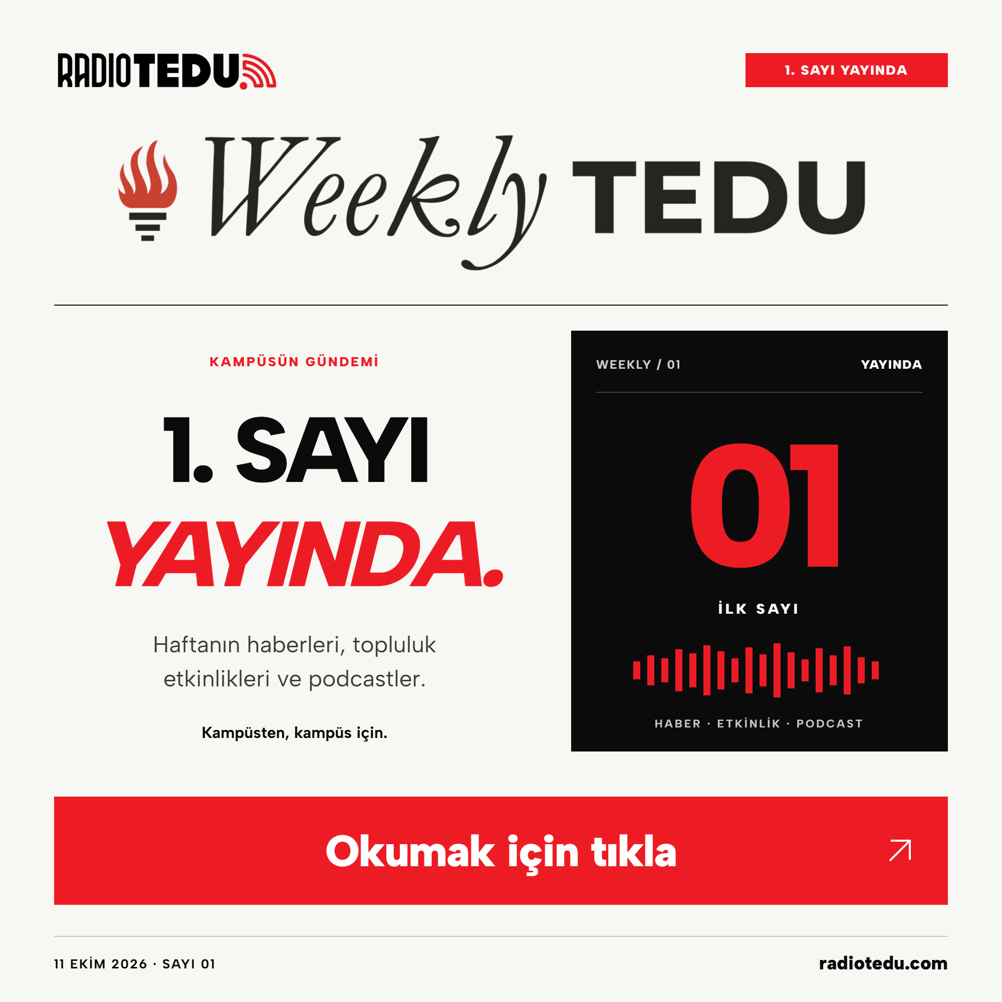 Weekly TEDU — 1. sayı yayında. Haftanın haberleri, topluluk etkinlikleri ve podcastler. Okumak için tıkla.